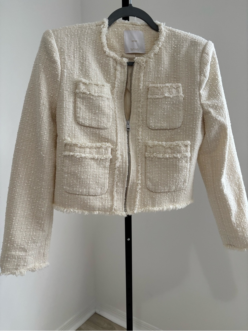 Mango Ivory Tweed Cropped Jacket